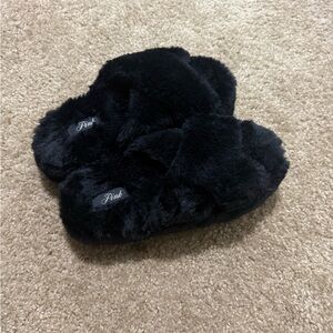 PINK Victoria's Secret Plush Black Slippers